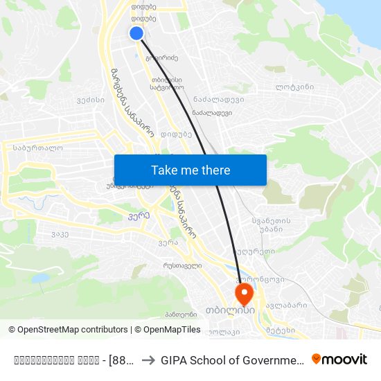 მირცხულავას ქუჩა - [882] to GIPA School of Government map