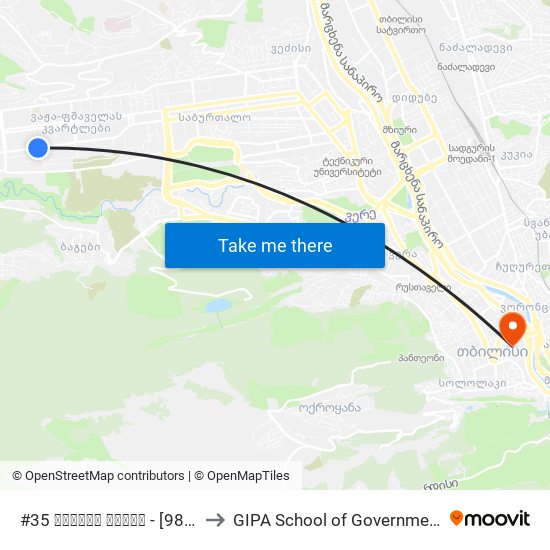 #35 საჯარო სკოლა  - [985] to GIPA School of Government map