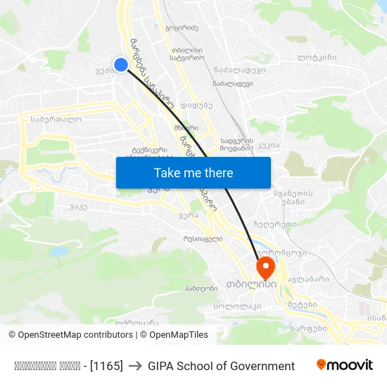 ისაკაძის ქუჩა  - [1165] to GIPA School of Government map