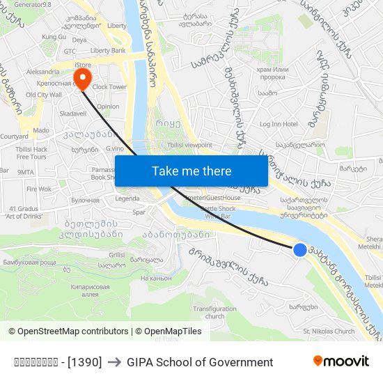 ორთაჭალა - [1390] to GIPA School of Government map