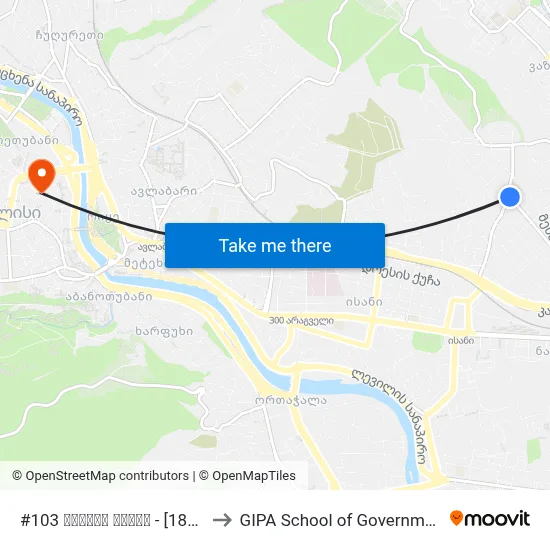 #103 საჯარო სკოლა - [1875] to GIPA School of Government map