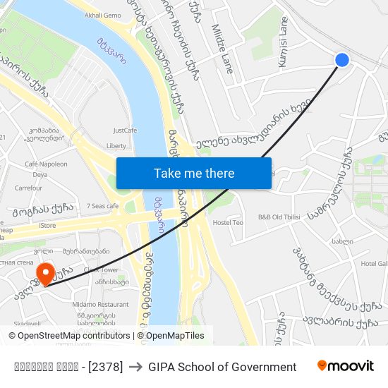 კუმისის ქუჩა - [2378] to GIPA School of Government map