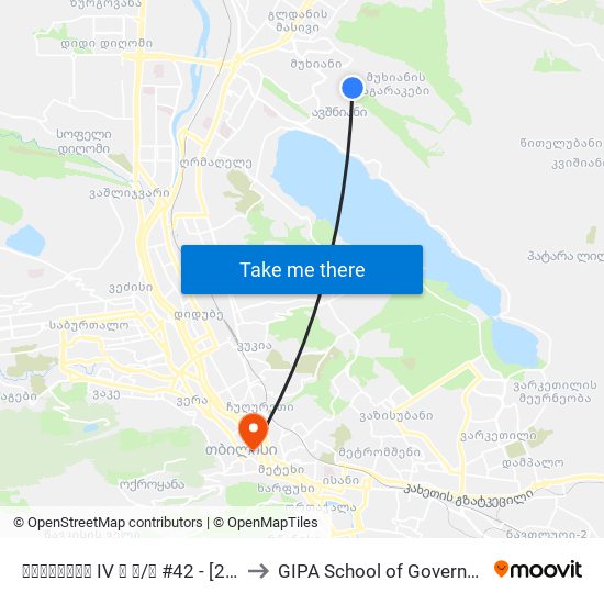 მუხიანის IV ბ მ/რ #42 - [2591] to GIPA School of Government map