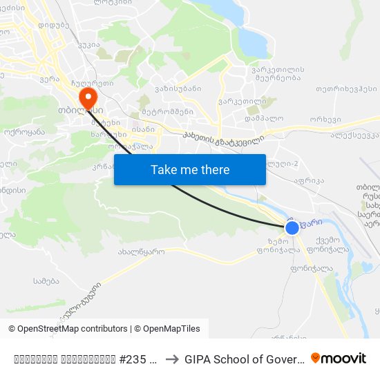 რუსთავის გზატკეცილი #235 - [3228] to GIPA School of Government map