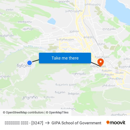 ჭავჭაძის ქუჩა - [3247] to GIPA School of Government map