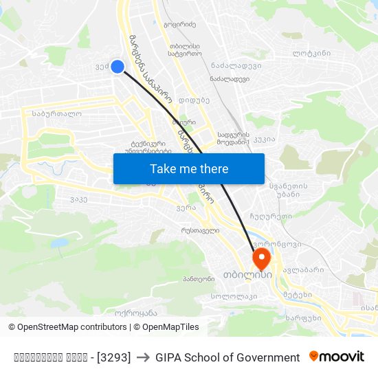 ოჩამჩირის ქუჩა - [3293] to GIPA School of Government map