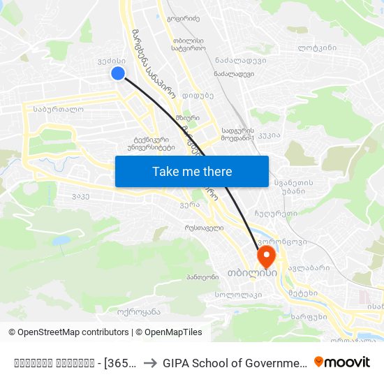 ჟვანიას მოედანი - [3650] to GIPA School of Government map