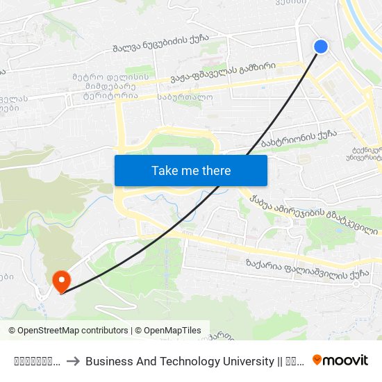 ცაგერის ქ. - 3844 to Business And Technology University || ბიზნესისა და ტექნოლოგიების უნივერსიტეტი map