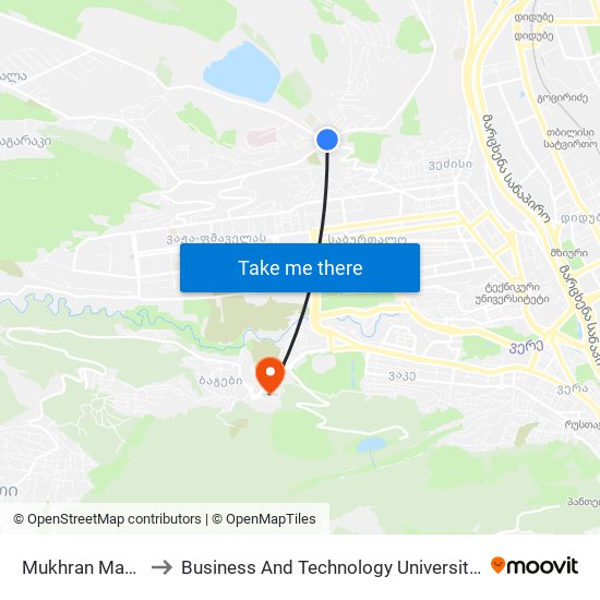 Mukhran Machavariani Street H to Business And Technology University || ბიზნესისა და ტექნოლოგიების უნივერსიტეტი map