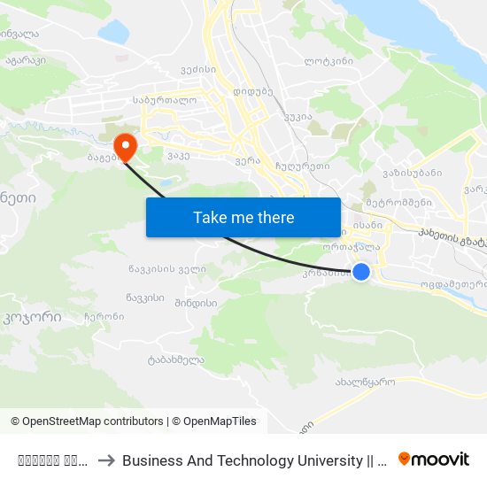გულიას მოედანი - 3991 to Business And Technology University || ბიზნესისა და ტექნოლოგიების უნივერსიტეტი map