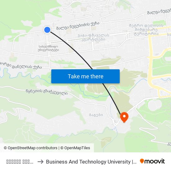 სანდრო ეულის ქუჩა Id: 962 to Business And Technology University || ბიზნესისა და ტექნოლოგიების უნივერსიტეტი map