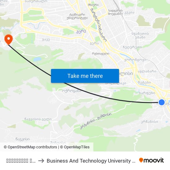 გორგასლის მოედანი - [1367] to Business And Technology University || ბიზნესისა და ტექნოლოგიების უნივერსიტეტი map