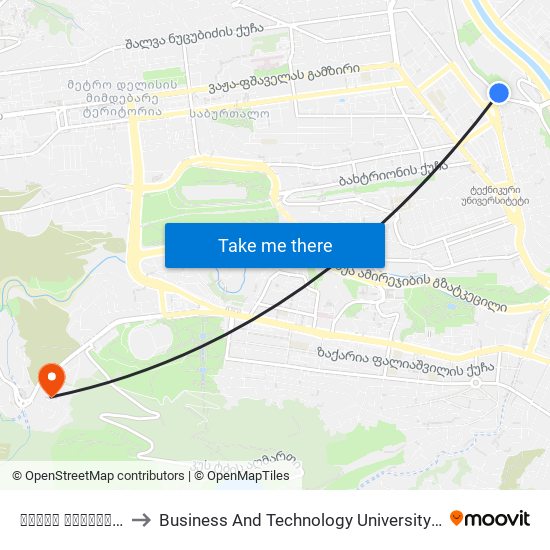 ქალაქ თბილისის მერია - [3684] to Business And Technology University || ბიზნესისა და ტექნოლოგიების უნივერსიტეტი map