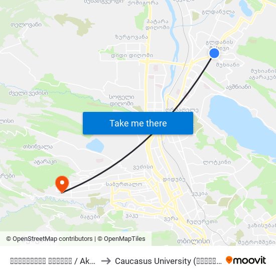 ახმეტელის თეატრი  / Akhmeteli Theater to Caucasus University (კავკასიის უნივერსიტეტი) map