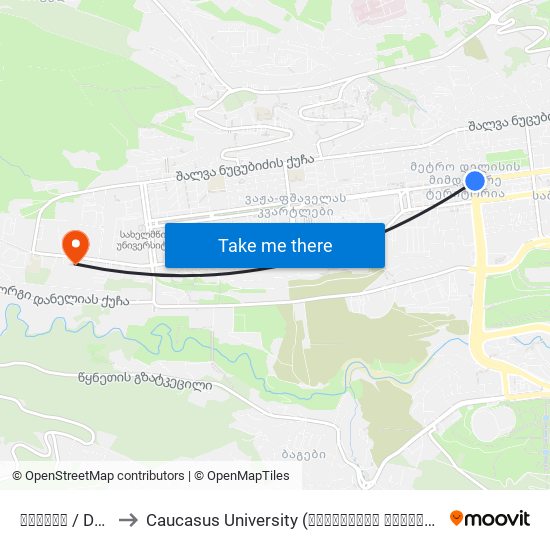 დელისი / Delisi to Caucasus University (კავკასიის უნივერსიტეტი) map