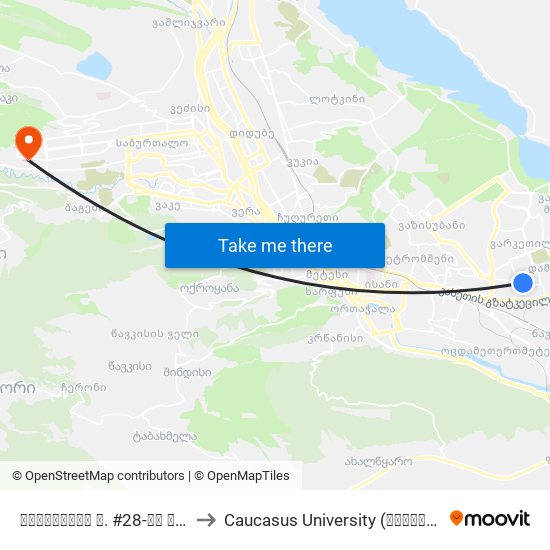 კალოუბნის ქ. #28-ის პირდაპირ - 3940 to Caucasus University (კავკასიის უნივერსიტეტი) map