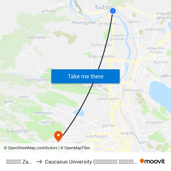 ზაჰესი Zahesi to Caucasus University (კავკასიის უნივერსიტეტი) map