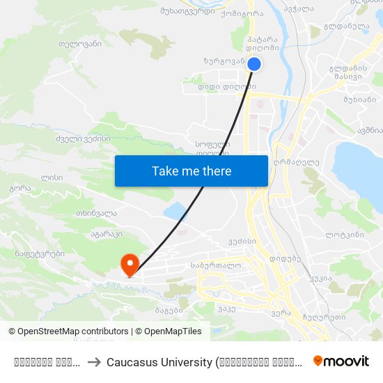 ფერაძის ქუჩა #3 to Caucasus University (კავკასიის უნივერსიტეტი) map