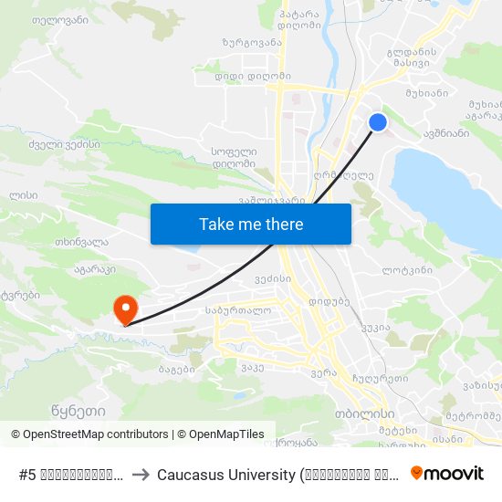 #5 სამშობიარო სახლი to Caucasus University (კავკასიის უნივერსიტეტი) map