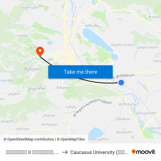 ნავთლუღის II დასახლება, V ქუჩა #59ა - 4057 to Caucasus University (კავკასიის უნივერსიტეტი) map