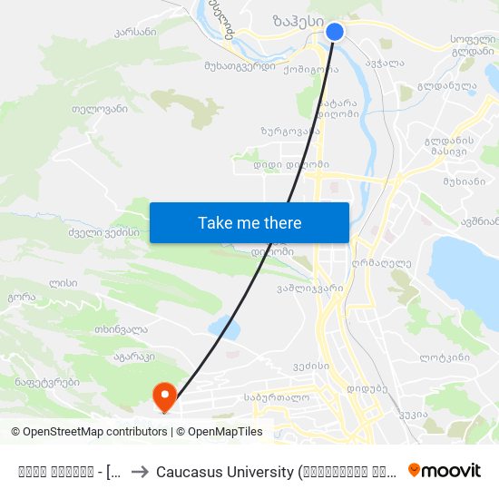 ზემო ავჭალა - [1632] to Caucasus University (კავკასიის უნივერსიტეტი) map