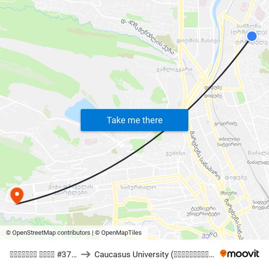 ჩარგლის ქუჩა #37 - [1982] to Caucasus University (კავკასიის უნივერსიტეტი) map