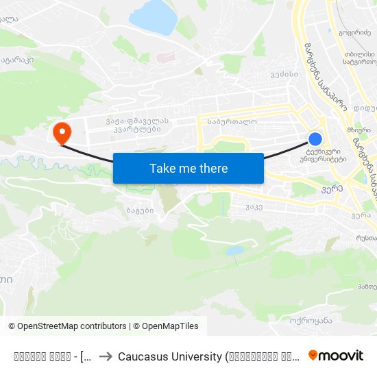 ბუკიას ბაღი - [2119] to Caucasus University (კავკასიის უნივერსიტეტი) map