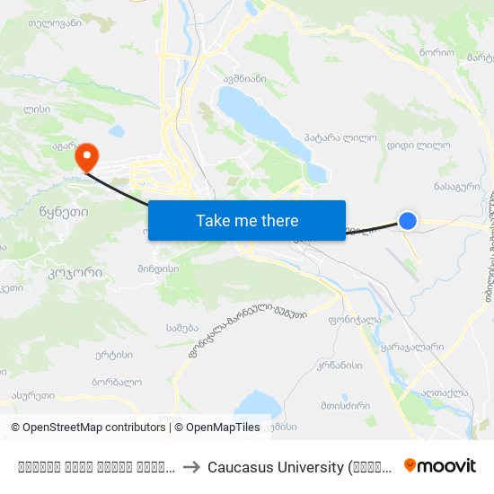 სოფელი დიდი ლილოს გადასახვევი - [2190] to Caucasus University (კავკასიის უნივერსიტეტი) map
