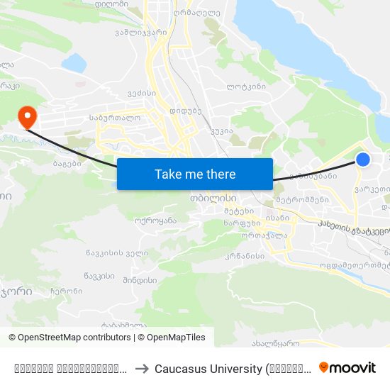 სესილია თაყაიშვილის ქუჩა - [2402] to Caucasus University (კავკასიის უნივერსიტეტი) map