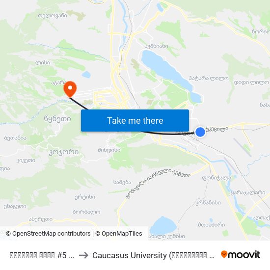 ქიზიყის ქუჩა #5 - [2929] to Caucasus University (კავკასიის უნივერსიტეტი) map