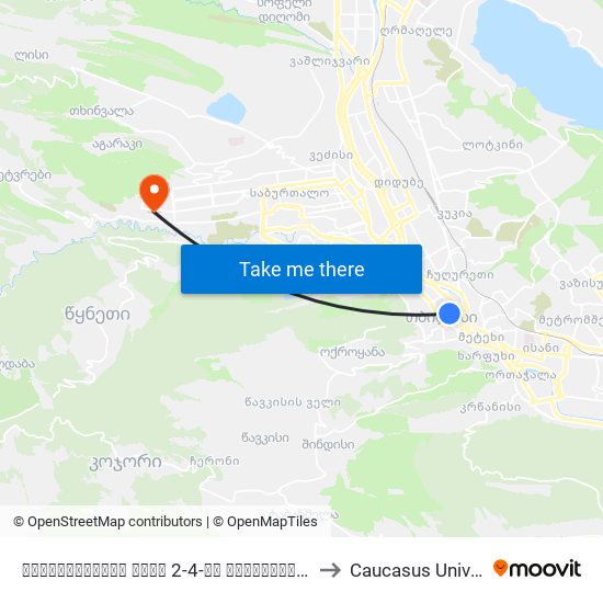 ბარათაშვილის ქუჩა 2-4-ის მოპირდაპირედ (კონკა) Opposite To Baratashvili St. #2-4, (Konka) - Id:3066 to Caucasus University (კავკასიის უნივერსიტეტი) map
