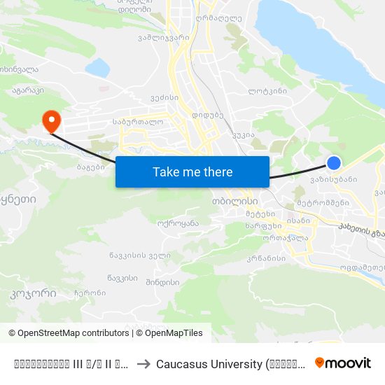 ვაზისუბნის III მ/რ II კვ. #10 - [3191] to Caucasus University (კავკასიის უნივერსიტეტი) map
