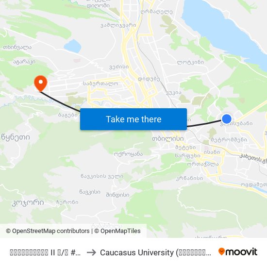 ვაზისუბნის II მ/რ #11 - [3200] to Caucasus University (კავკასიის უნივერსიტეტი) map