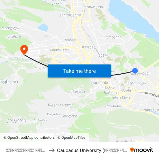 კვაჭანტირაძის ქუჩა - [3202] to Caucasus University (კავკასიის უნივერსიტეტი) map