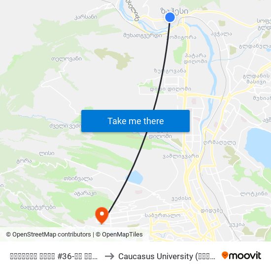 ავჭალის ქუჩა #36-ის მოპირდაპირედ - [3557] to Caucasus University (კავკასიის უნივერსიტეტი) map