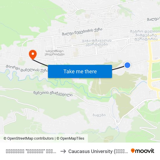 სასტუმრო "ფაზისის" მოპირდაპირედ - [3710] to Caucasus University (კავკასიის უნივერსიტეტი) map