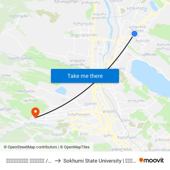 ახმეტელის თეატრი  / Akhmeteli Theater to Sokhumi State University | სოხუმის სახელმწიფო უნივერსიტეტი map