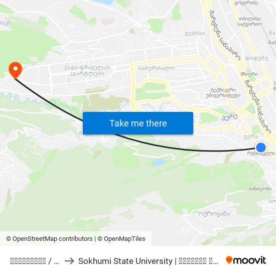 რუსთაველი  / Rustaveli to Sokhumi State University | სოხუმის სახელმწიფო უნივერსიტეტი map
