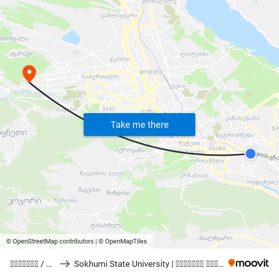 სამგორი / Samgori to Sokhumi State University | სოხუმის სახელმწიფო უნივერსიტეტი map