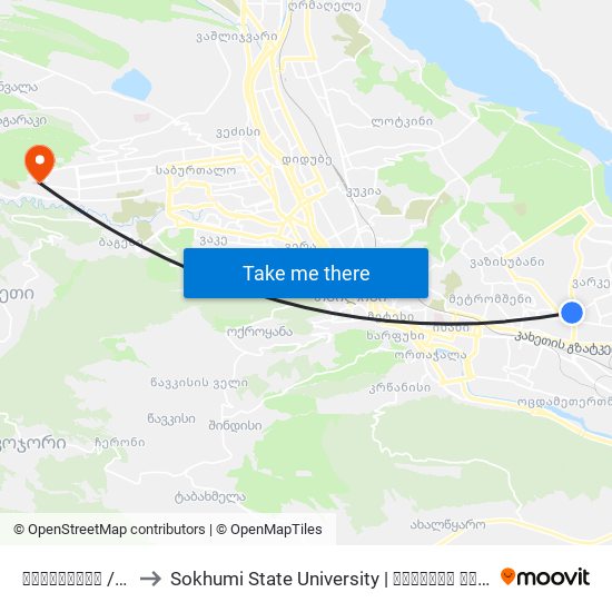 ვარკეთილი / Varketili to Sokhumi State University | სოხუმის სახელმწიფო უნივერსიტეტი map