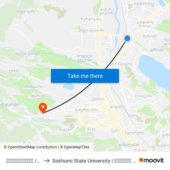 სარაჯიშვილი  / Sarajishvili to Sokhumi State University | სოხუმის სახელმწიფო უნივერსიტეტი map