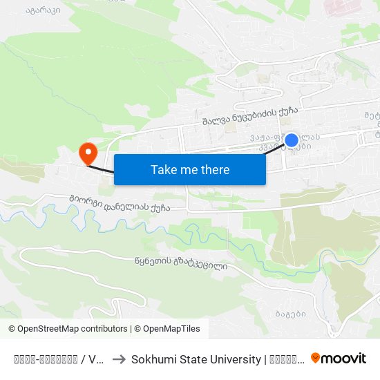 ვაჟა-ფშაველა / Vazha-Phshavela to Sokhumi State University | სოხუმის სახელმწიფო უნივერსიტეტი map