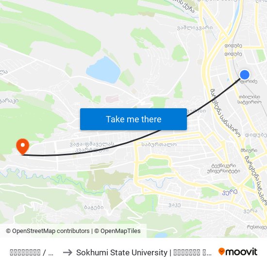 გოცირიძე  / Gotsiridze to Sokhumi State University | სოხუმის სახელმწიფო უნივერსიტეტი map
