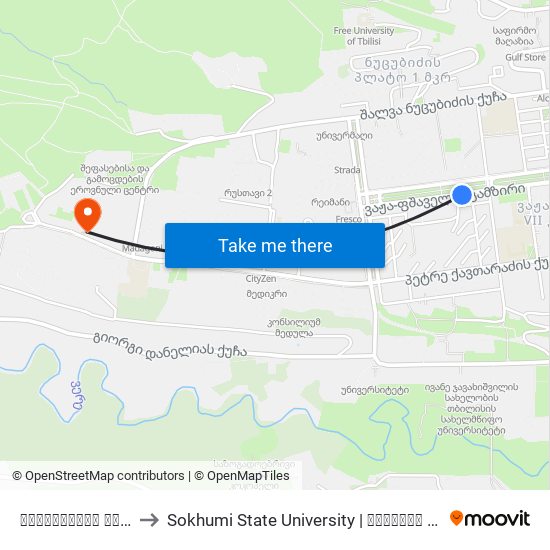 შავიშვილის ქუჩა - [1255] to Sokhumi State University | სოხუმის სახელმწიფო უნივერსიტეტი map
