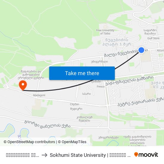 შავიშვილის ქუჩა - [2285] to Sokhumi State University | სოხუმის სახელმწიფო უნივერსიტეტი map