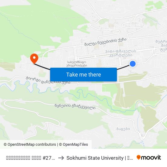 ქავთარაძის ქუჩა #27-ის მოპირდაპირედ - [990] to Sokhumi State University | სოხუმის სახელმწიფო უნივერსიტეტი map