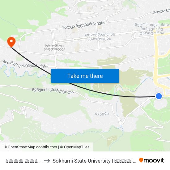 სპორტის აკადემია - [1153] to Sokhumi State University | სოხუმის სახელმწიფო უნივერსიტეტი map