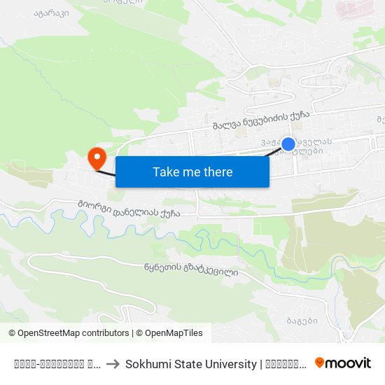ვაჟა-ფშაველას ძეგლი - [1260] to Sokhumi State University | სოხუმის სახელმწიფო უნივერსიტეტი map