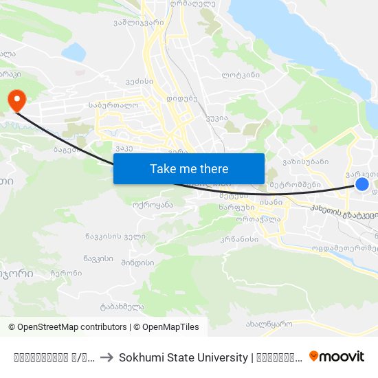 ვარკეთილის ზ/პ #1 - [1559] to Sokhumi State University | სოხუმის სახელმწიფო უნივერსიტეტი map