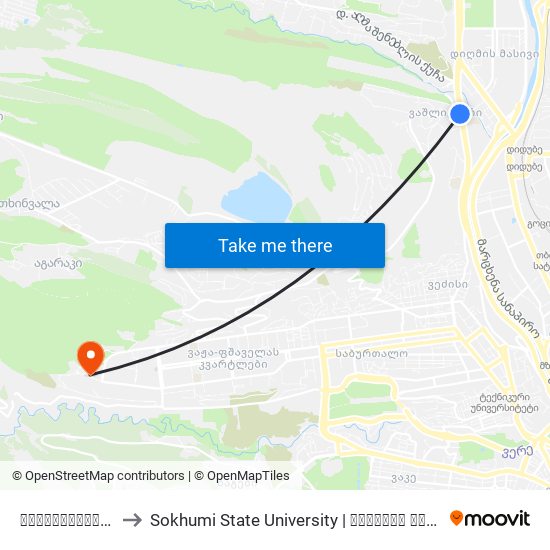 ვაშლიჯვარი - [2166] to Sokhumi State University | სოხუმის სახელმწიფო უნივერსიტეტი map